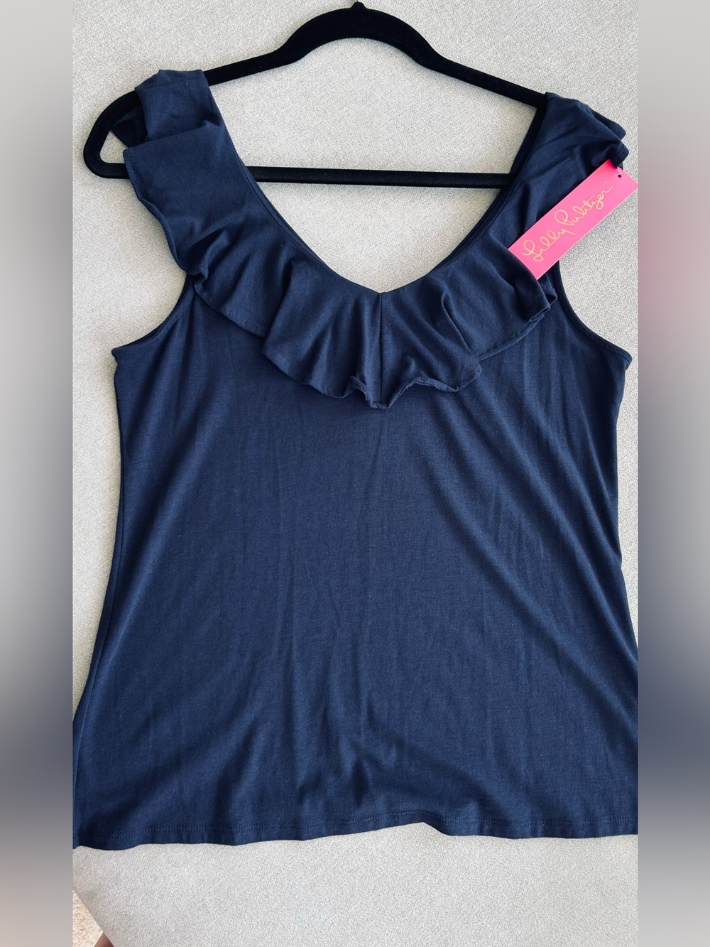 NWT Lilly Pulitzer Alessa Top True Navy Ruffle Sleeveless Tank Size Small